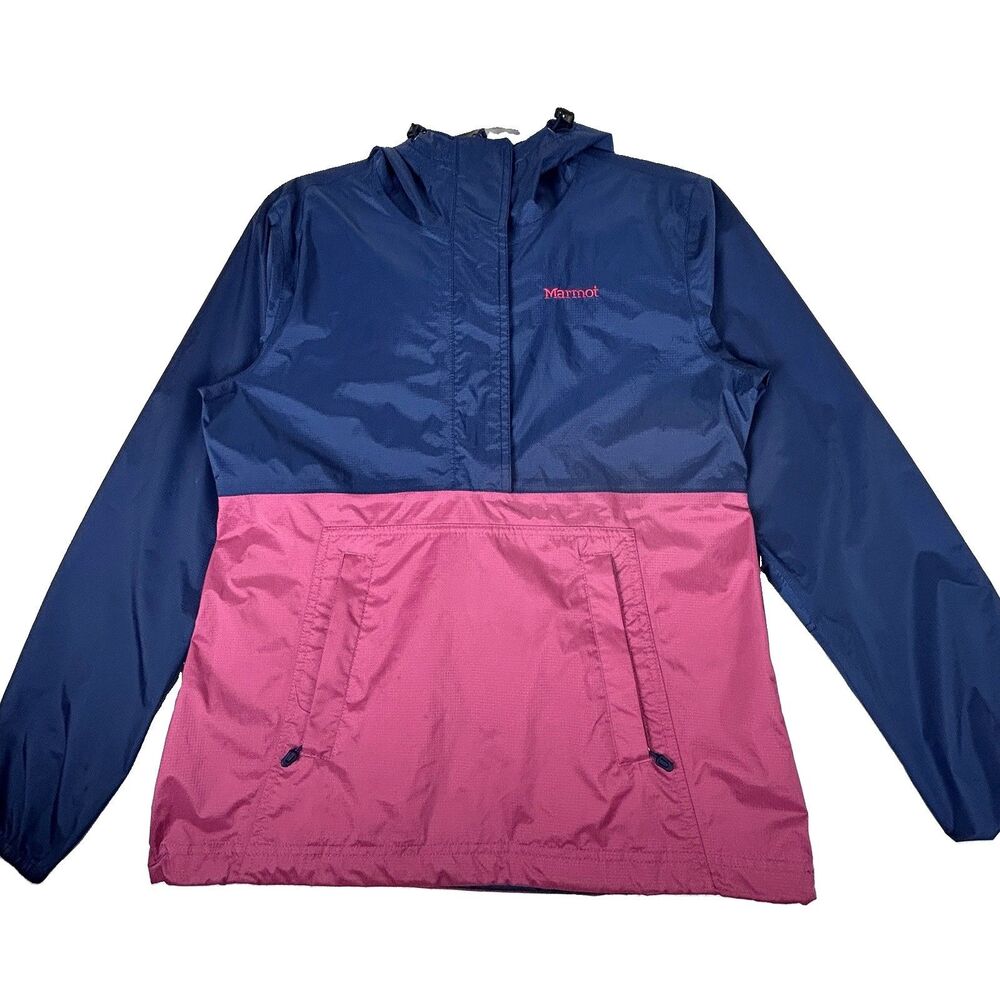 Marmot Precip waterproof Women XS Popover Rain Jacket Hooded Blue & Rose #46230